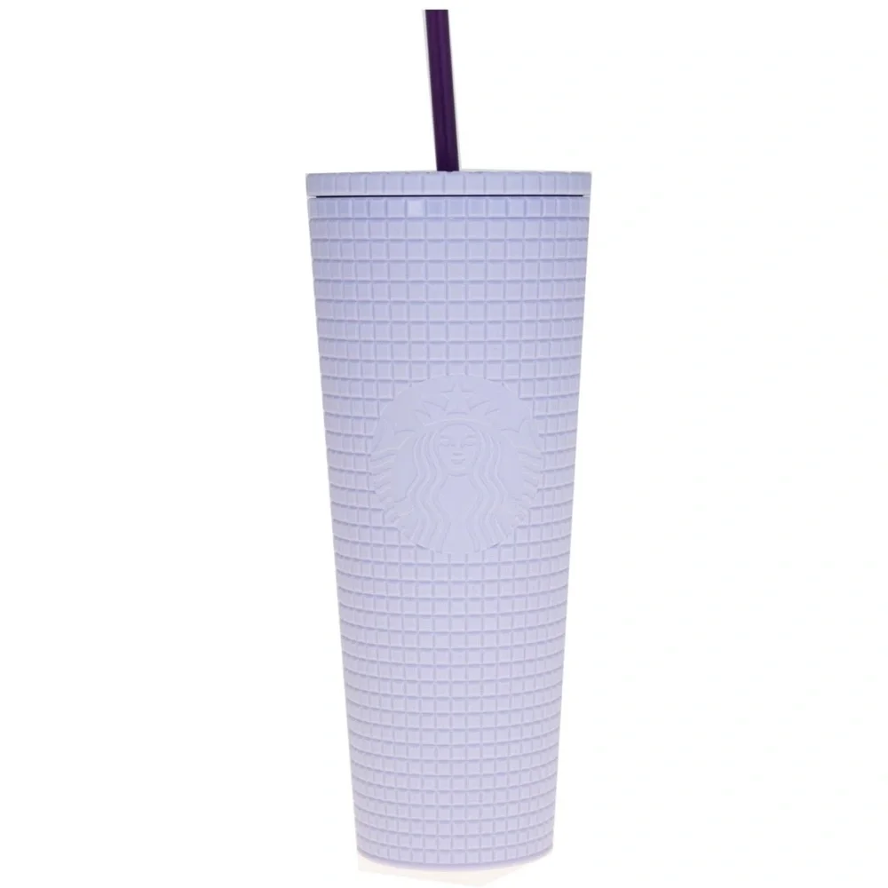 24 oz Starbucks Siren Matte Purple Lilac Lavender Stud Diamond Grid Tumbler